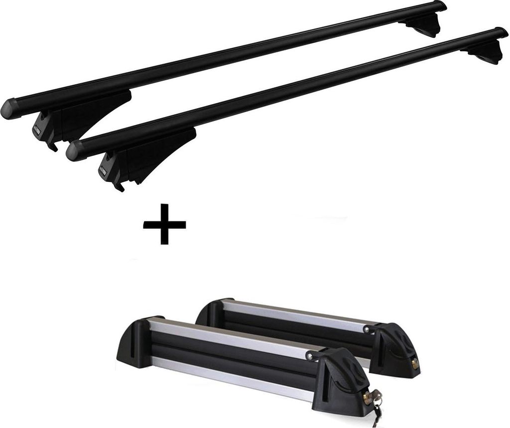 Relingträger Tiger Alu L + Skiträger / Snowboardträger / Skihalter Alu 4 Paar Ski kompatibel mit für Seat Altea ab 2009