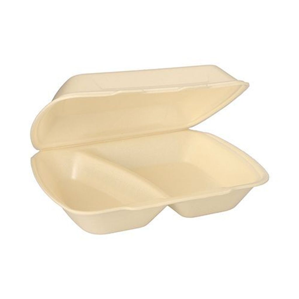 200 Menüboxen mit Klappdeckel, XPS 2-geteilt 7,5 cm x 24,3 cm x 20,8 cm creme