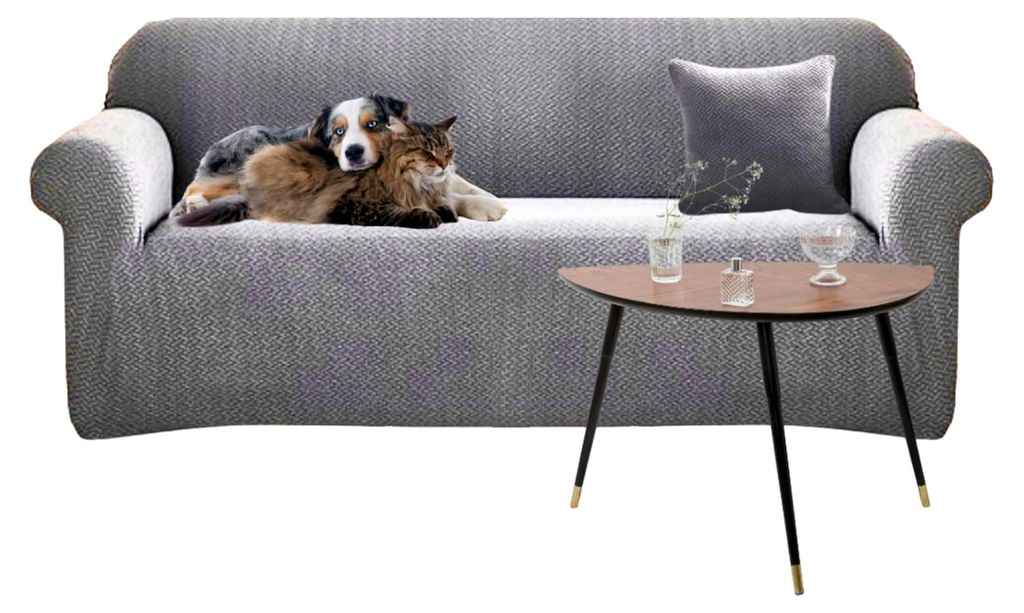 Sofaüberzug Hellgrau - Couch- und Sofabezug für 2-Sitzer - Sofaüberwurf für das Wohnzimmer - Sesselbezug Stretch - Jacquard Elastischer Samt Co...