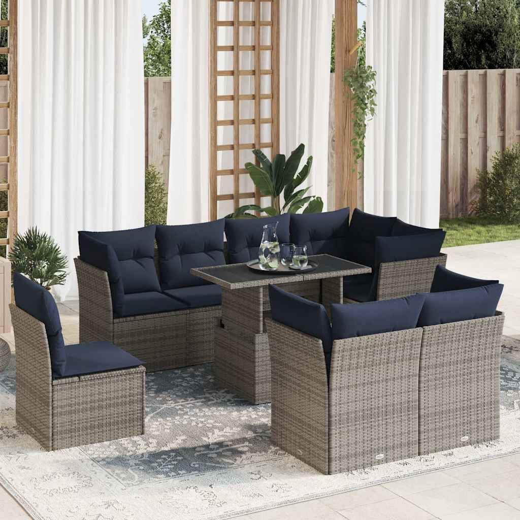 Maison Exclusive - 9-tlg. Garten-Sofagarnitur mit Kissen Grau Poly Rattan Akazie