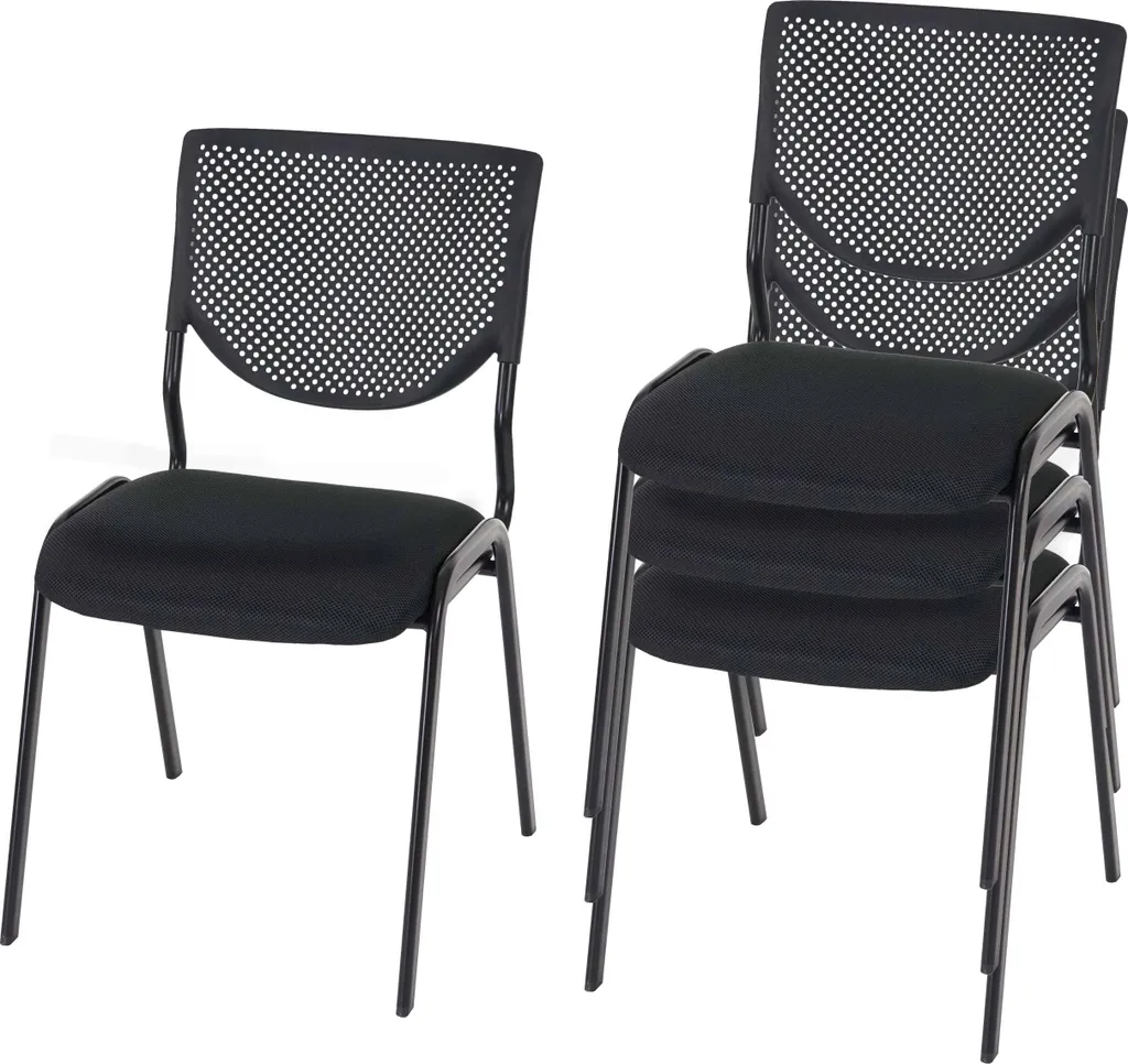 Chaise visiteur T401 en tissu noir avec pieds en métal lot de 4