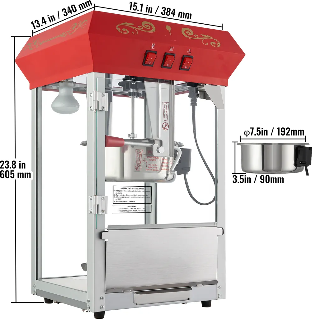 Machine à pop-corn rétro en verre trempé avec 4 boules incluses - 8