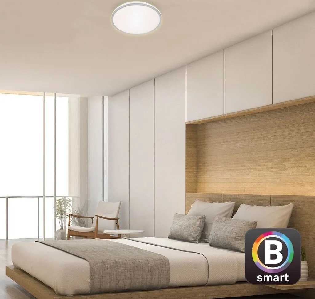 Plafonnier LED circulaire CCT intensité variable en chrome mat 33cm