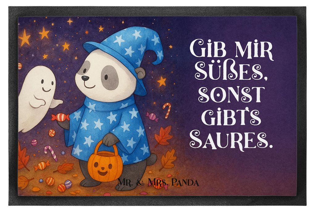 Mr. & Mrs. Panda Bodenvorleger Panda Zauberer Design 40 x 60 cm - Weiß - Geschenk, Schmutzfangteppich, Halloween, flurmatte, fußmatte, Vorleger, ...