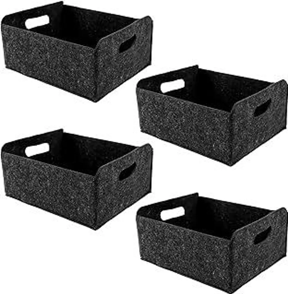 WOPPLXY Set di 4 scatole in feltro, 31 x 25 x 15 cm Scatola in feltro per riporre oggetti, grigio scuro Cestino in feltro per riporre oggetti in cassetti, armadi e librerie