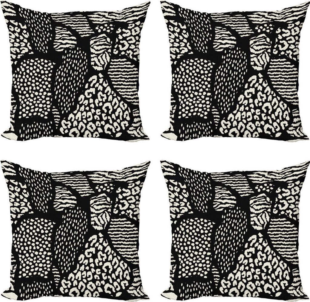 ABAKUHAUS Ethnisch Kissenbezug Set (4 Stück), Kunstdesign, Moderner Doppelseitiger Digitaldruck, 40 cm x 40 cm, Schwarze und Creme