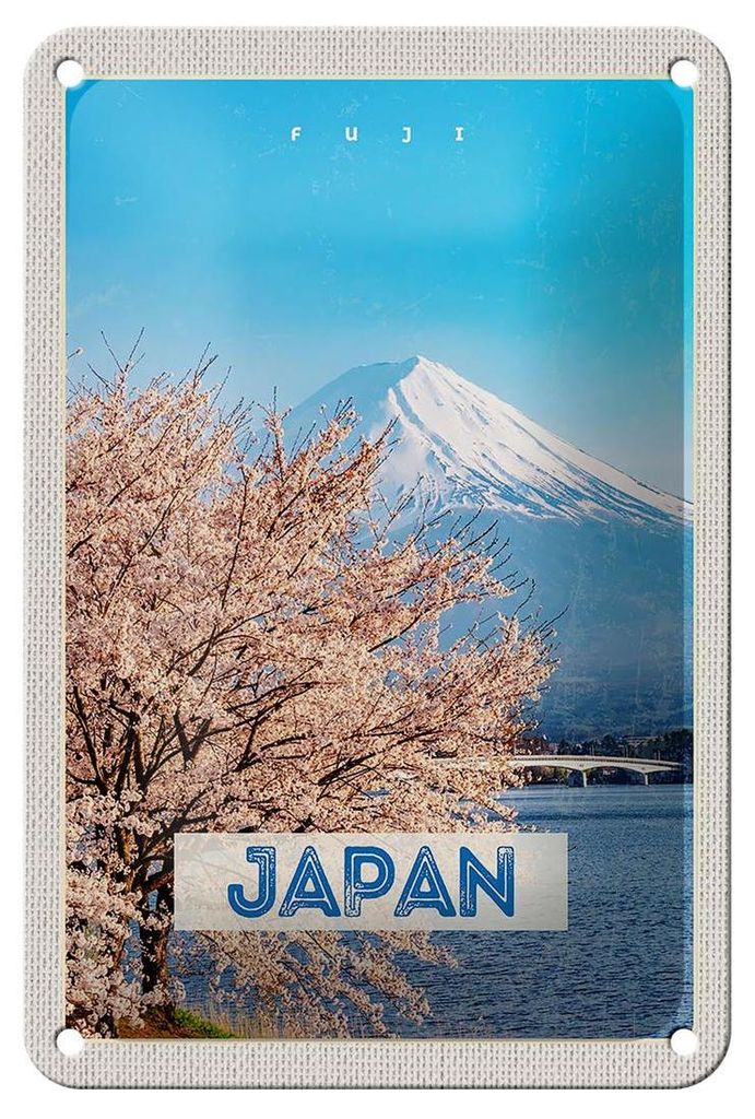 Blechschild Reise 12x18cm Japan Asien Schnee Winter Gebirge Schild