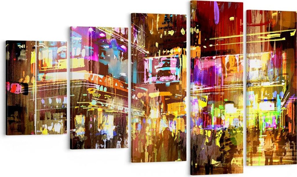 Bild auf Leinwand - Leinwandbild - Street Lichter Nacht Illustration - 100x60cm - Wand Bild - Wanddeko - Leinwanddruck - Bilder - Kunstdruck - Lein...