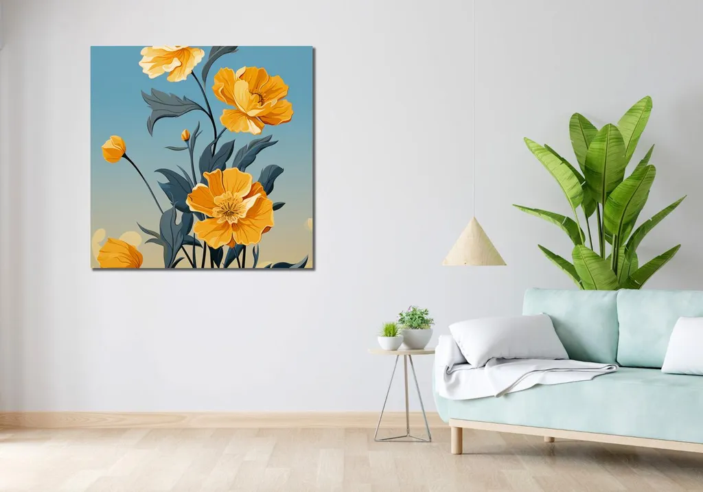 Quadro 100x100 cm Alba floreale dorata - 2