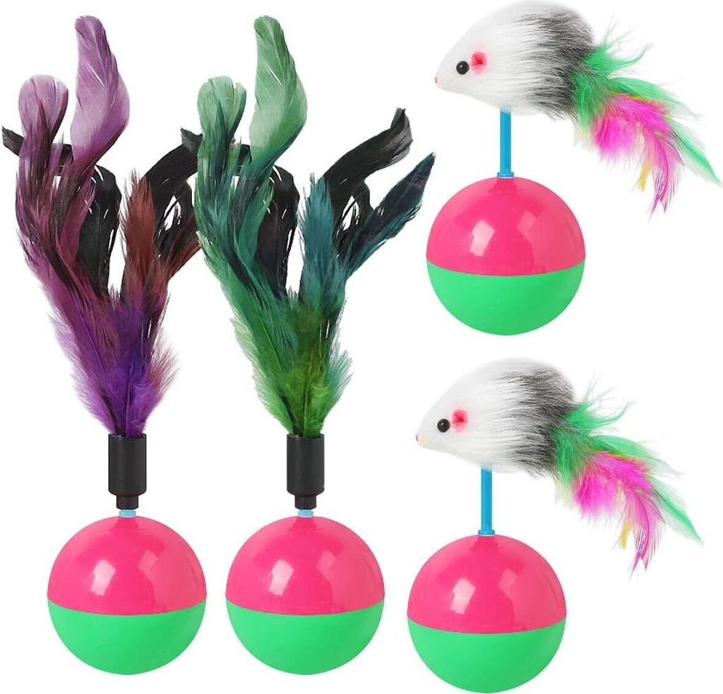 Katzen Tumbler Spielzeug,4 Stück Katze Spielzeug Bälle Mäuse Ball Farbige Federn Ball Spielzeug Katzenball Mäuse Form Tumbler Katze Intelligenz...
