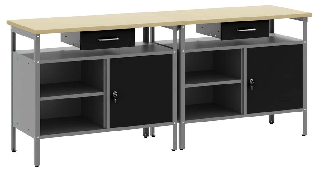 Werkbank-Set mit Regal 2 pcs Schwarz und Grau 200 x 55 x 85 cm