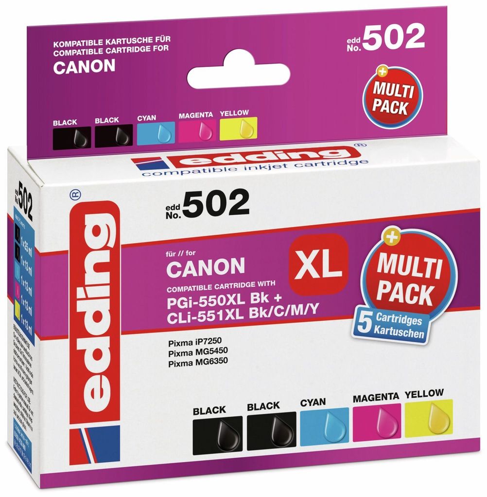 edding EDD-502 Cartouches d'encre noire, cyan, magenta, Image du produit 