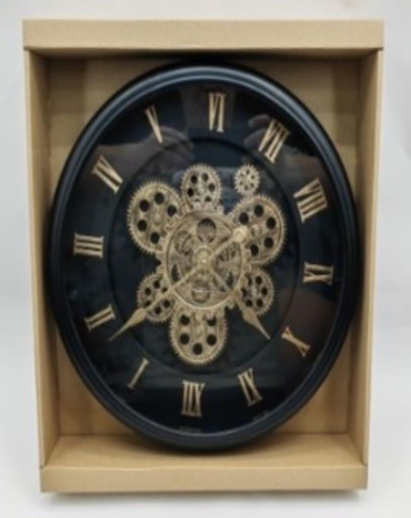 Runde dekorative Wanduhr 38cm Schwarz mit Drehmechanismus Produktbild 