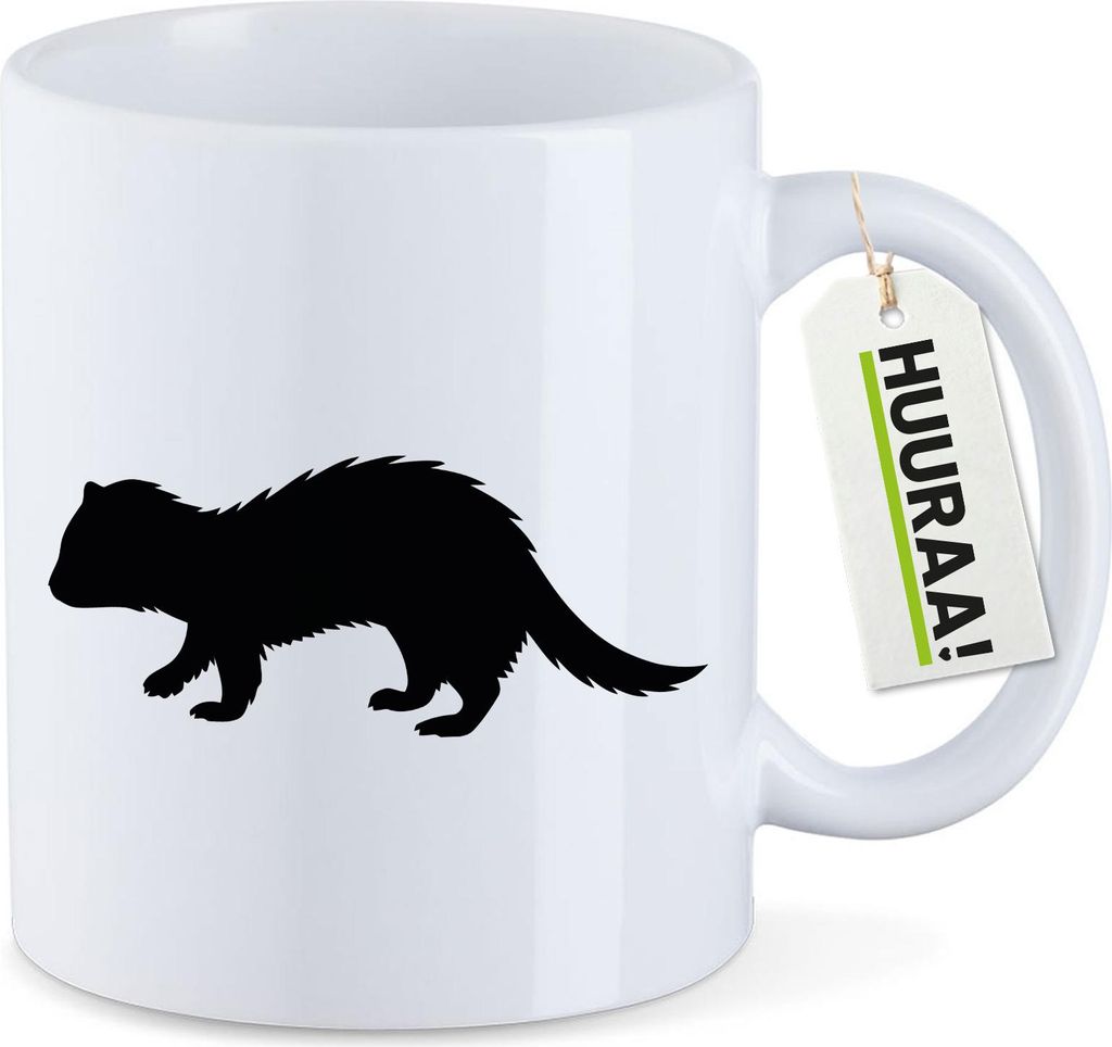 Huuraa Kaffeetasse Frettchen Silhouette 330ml Weiß Keramik Kaffeebecher Geschenkidee