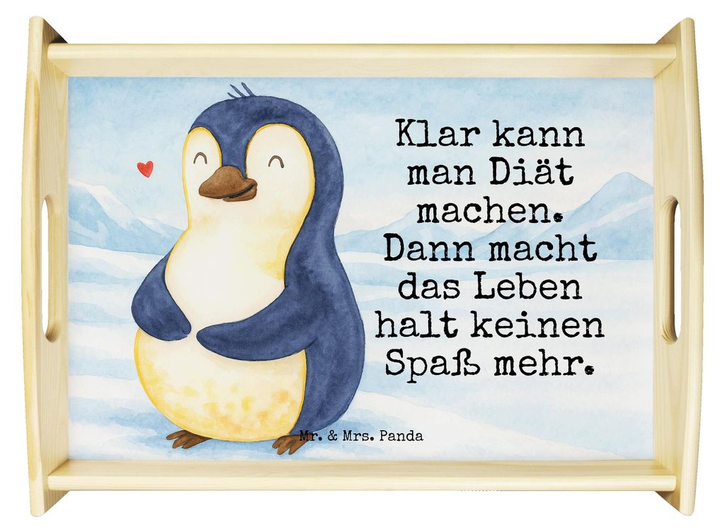 Mr. & Mrs. Panda Serviertablett Pinguin Diät Design - Weiß - Geschenk, kaffeetablett, Motivation, Pinguine, Tablett, Frühstückstablett, für be...