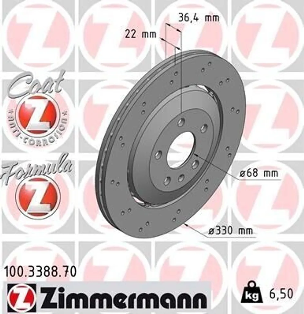 Disque de frein anti-corrosion 100.3388.70 Zimmermann pour Audi A4 8K