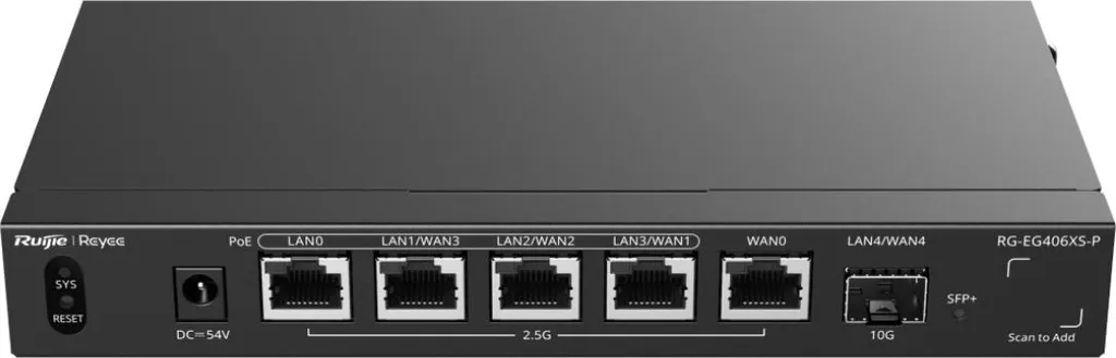 Routeur Reyee Cloud 5 ports RJ45 2.5G avec 4 PoE et SFP+ 10G - RG-EG