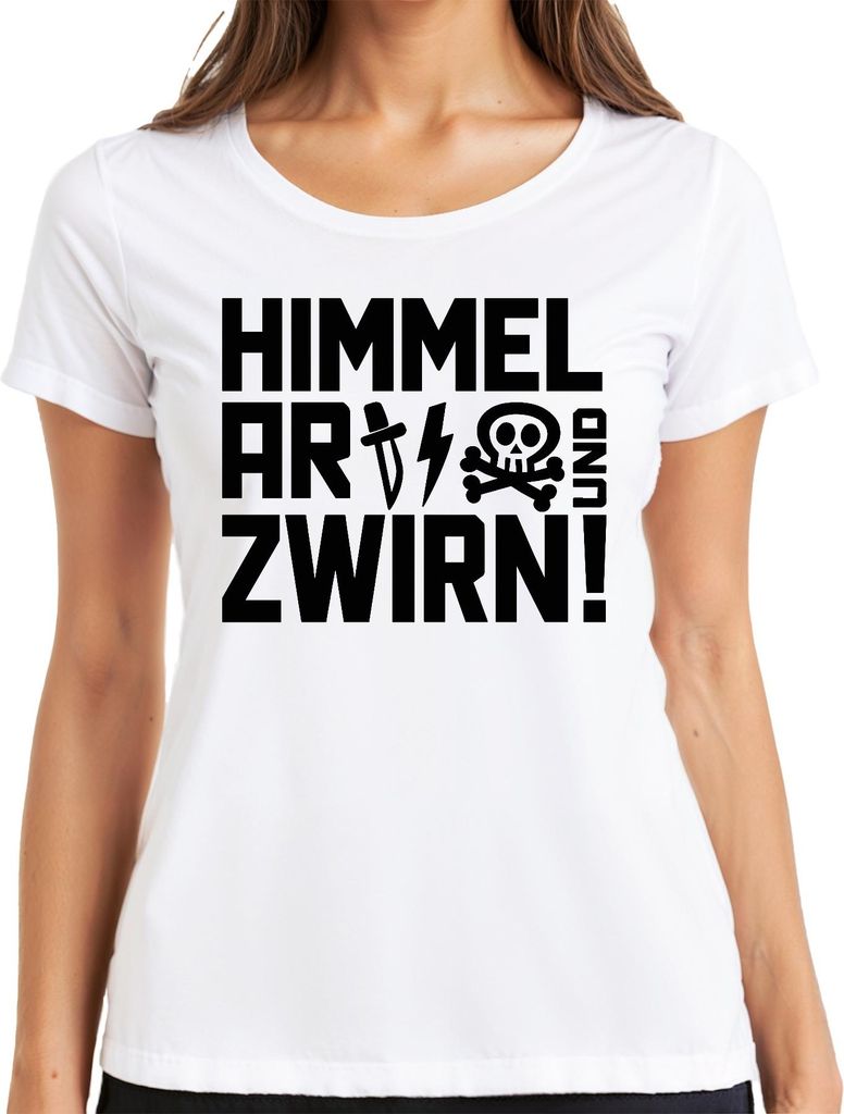 Himmel Arsch und Zwirn frech lustig Totenkopf Punk Blitz Messer Damen T-Shirt, Weiß, 3XL