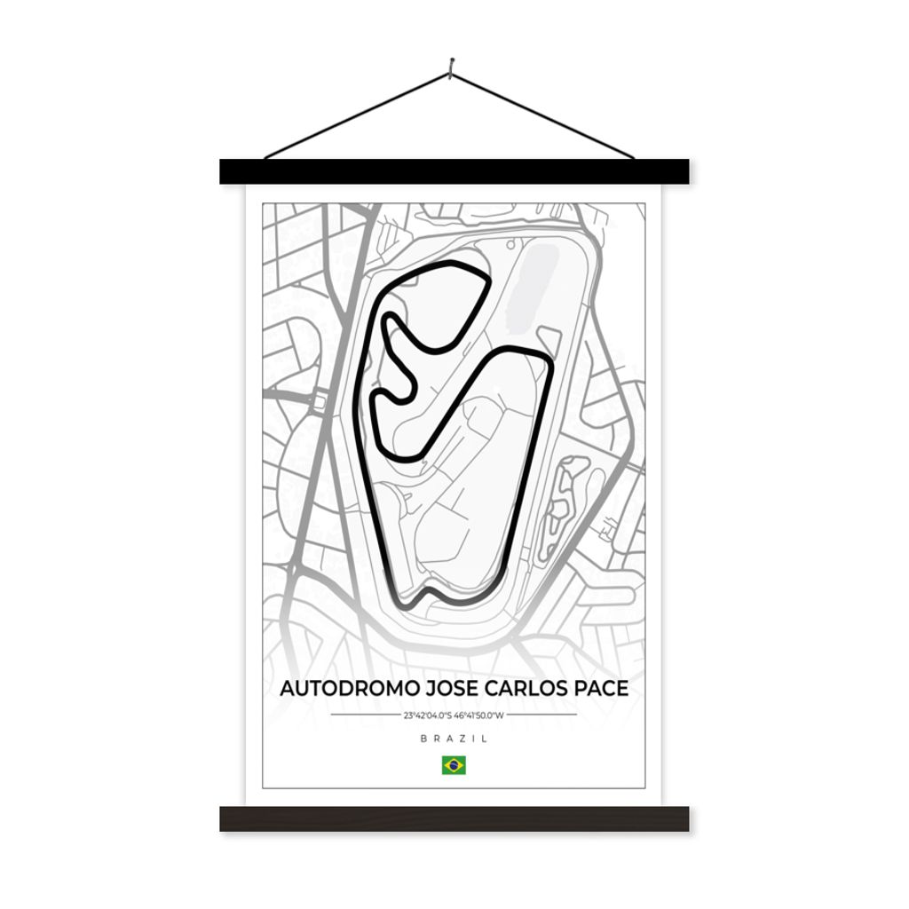 MuchoWow Textilposter Rennstrecke - Brasilien - Rundkurs - Formel 1 - Autodromo Jose Carlos Pace - Weiß 60x90 cm mit schwarzem Rahmen - Poster W...
