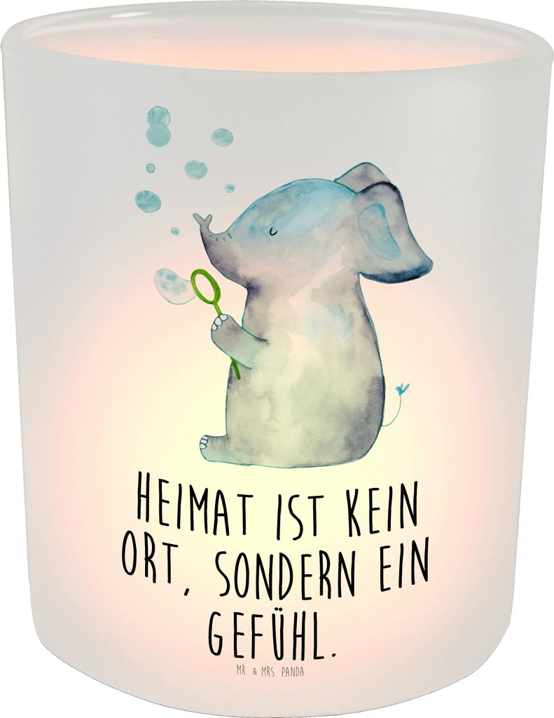 Mr. & Mrs. Panda Glas Windlicht Elefant Seifenblasen - Transparent - Geschenk, Teelichthalter, Deko, Lustige Sprüche, Rüsseltier, Liebe, Liebessp...