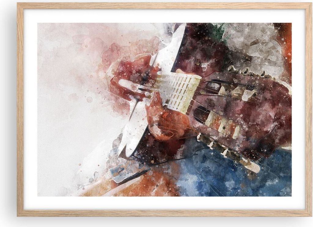 Gerahmtes Poster - Rahmen in heller Eiche - Gitarre Musik - 70x50 cm - Wand Bild - Wanddeko - Wandbilder - Kunstposter - Wandposter - Bilderrahmen ...