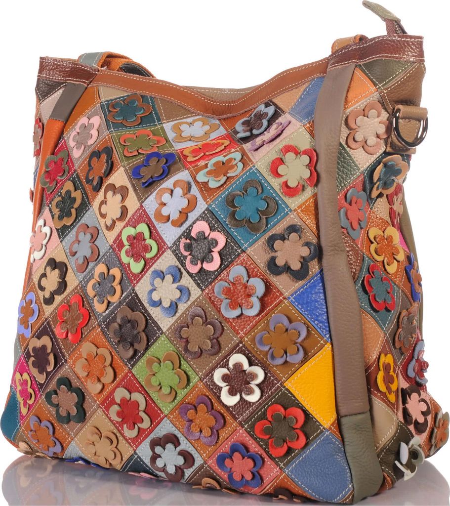 Damen Leder Patchwork Umhänge Henkel Schulter Tasche 30685
