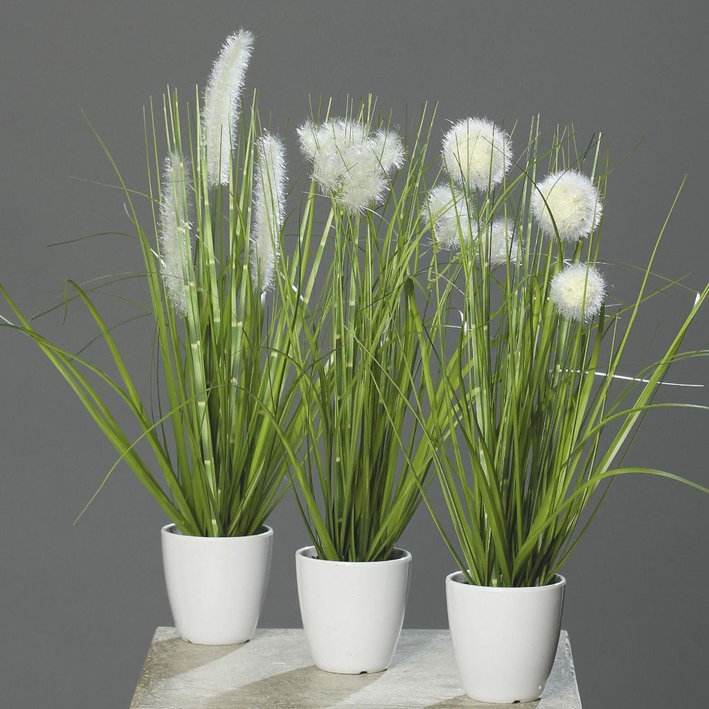 3er Set künstliche Gräser im Topf H. 36cm D. 7cm grün creme Produktbild 