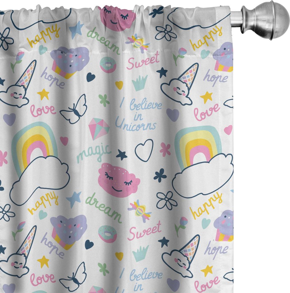 ABAKUHAUS Karikatur Vorhänge, Gardinen, Regenbogen Wolken I in Unicorns Liebe Hoffnung Glückliche Kuchen-Eiscreme-Magic Kids glauben, 2 Stück 75...