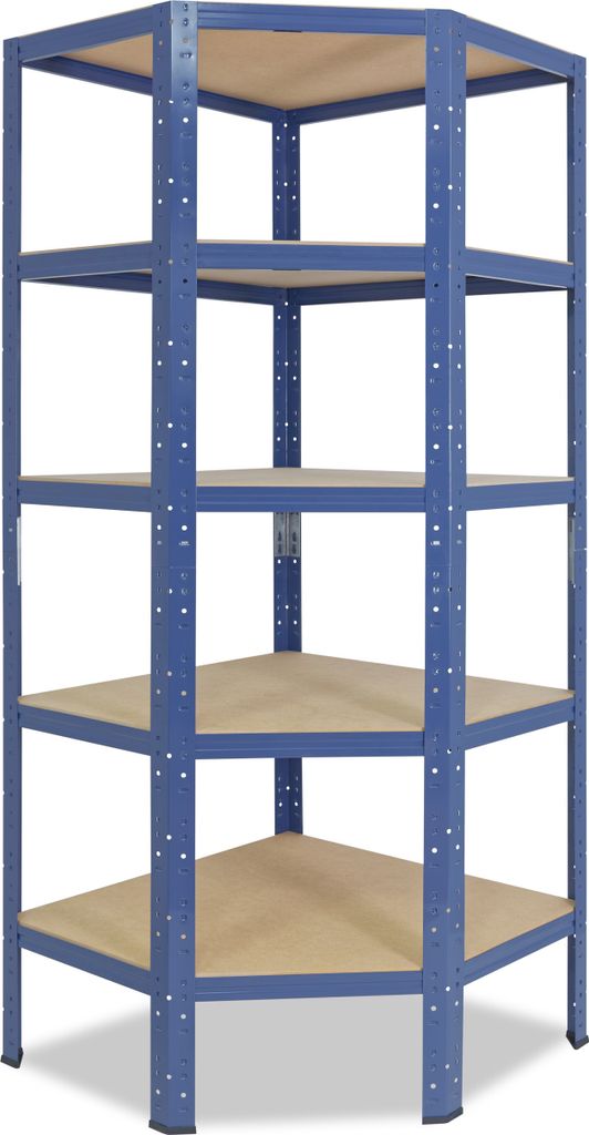 shelfplaza HOME 180x60x30cm Eckregal Schwerlast blau / Metall Eckregal stehend mit 5 Böden / Corner Shelf 175kg Tragkraft Schwerlastregal Ecke /...