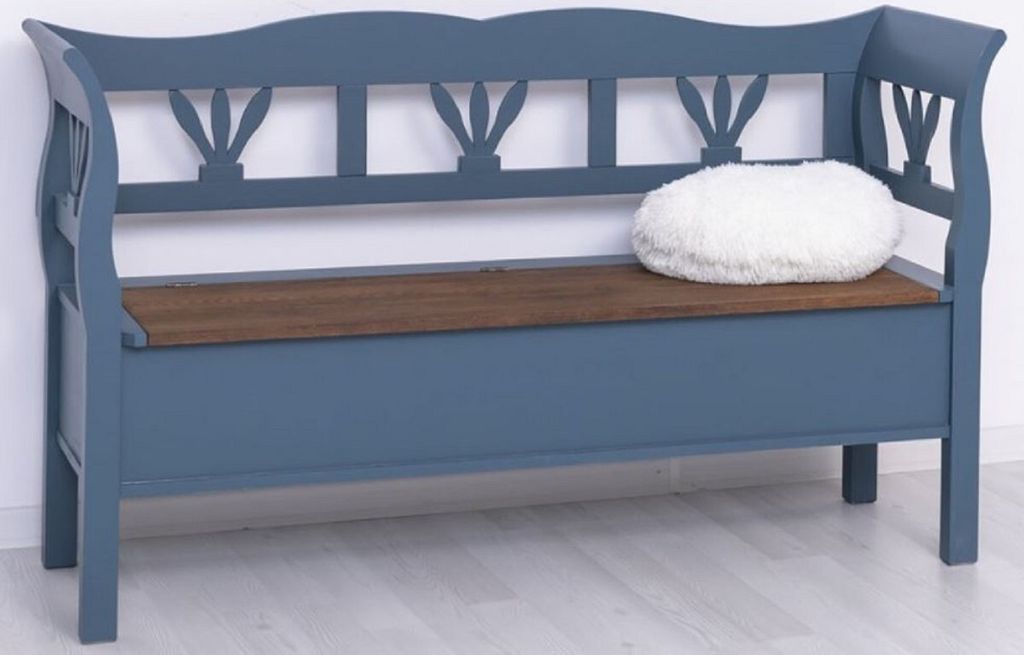 Casa Padrino Landhausstil Sitzbank Blau / Dunkelbraun 163 x 48 x H. 92 cm - Massivholz Bank mit Stauraum - Massivholz Möbel - Landhausstil Möbel ...