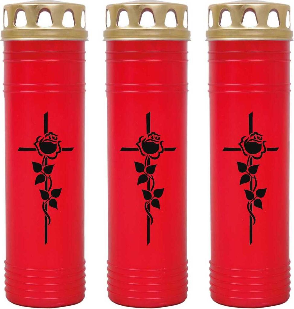 Grabkerze Rot 3er Pack, Brenndauer: 170 Stunden ( je Kerze Produktbild 