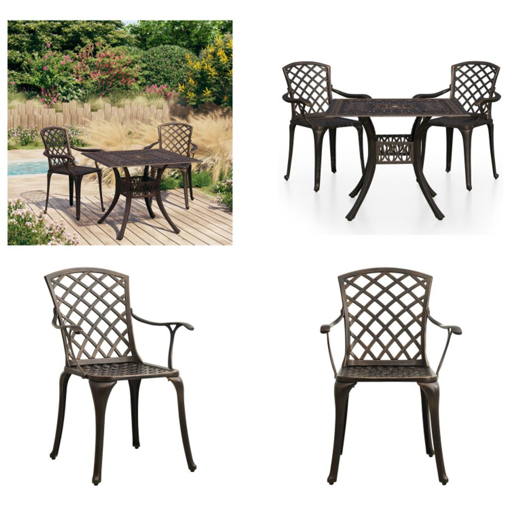 vidaXL 3 tlg. Bistro Set Aluminiumguss Bronzen - Bistroset - Bistrosets - Bistro-Set - Bistro-Sets