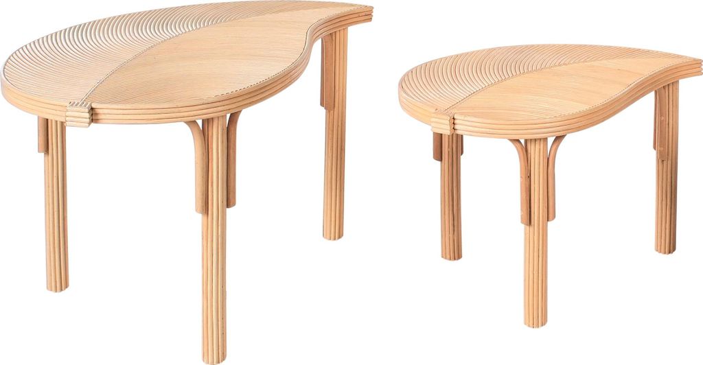 BELIANI Couchtisch 2er Set Naturfarben Rattan Blattform Modernes Design Indoor Outdoor Gartentische