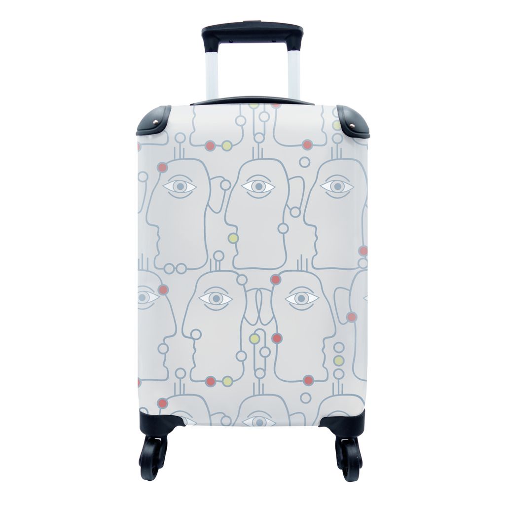 MuchoWow Koffer Handgepäck Trolley Rollkoffer Kleine Reisekoffer mit 4 Rollen - Strichzeichnung - Gesicht - Muster - Cabin Size < 55x40x23 cm & ...