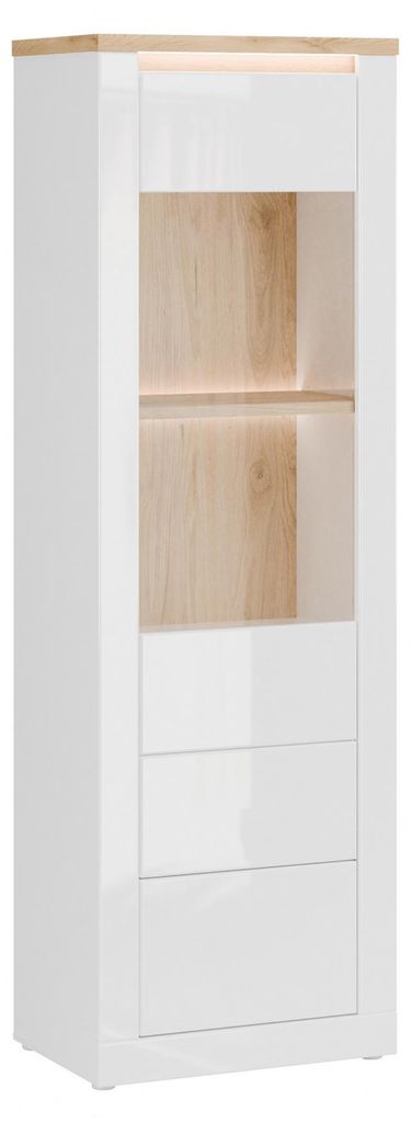 Furniture24 Vitrine L/R Duraoak Dukv712B-Q356 Vitrinenschrank Mit Led Push To Open - Weiß Hochglanz