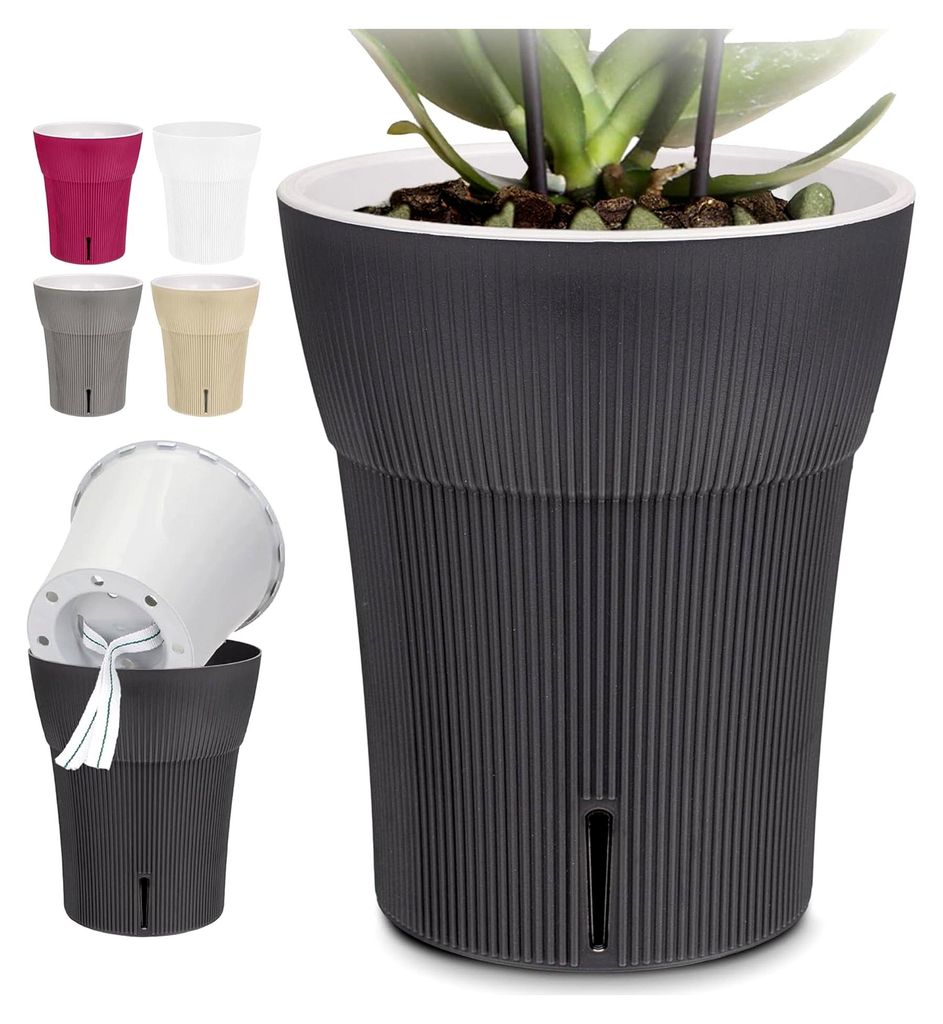 Orchideentopf D 14,7 cm Blumenkübel mit integriertem Wasserstandsanzeiger, selbstbewässernder Blumentopf mit Docht, Selbstbewässerungssystem fü...