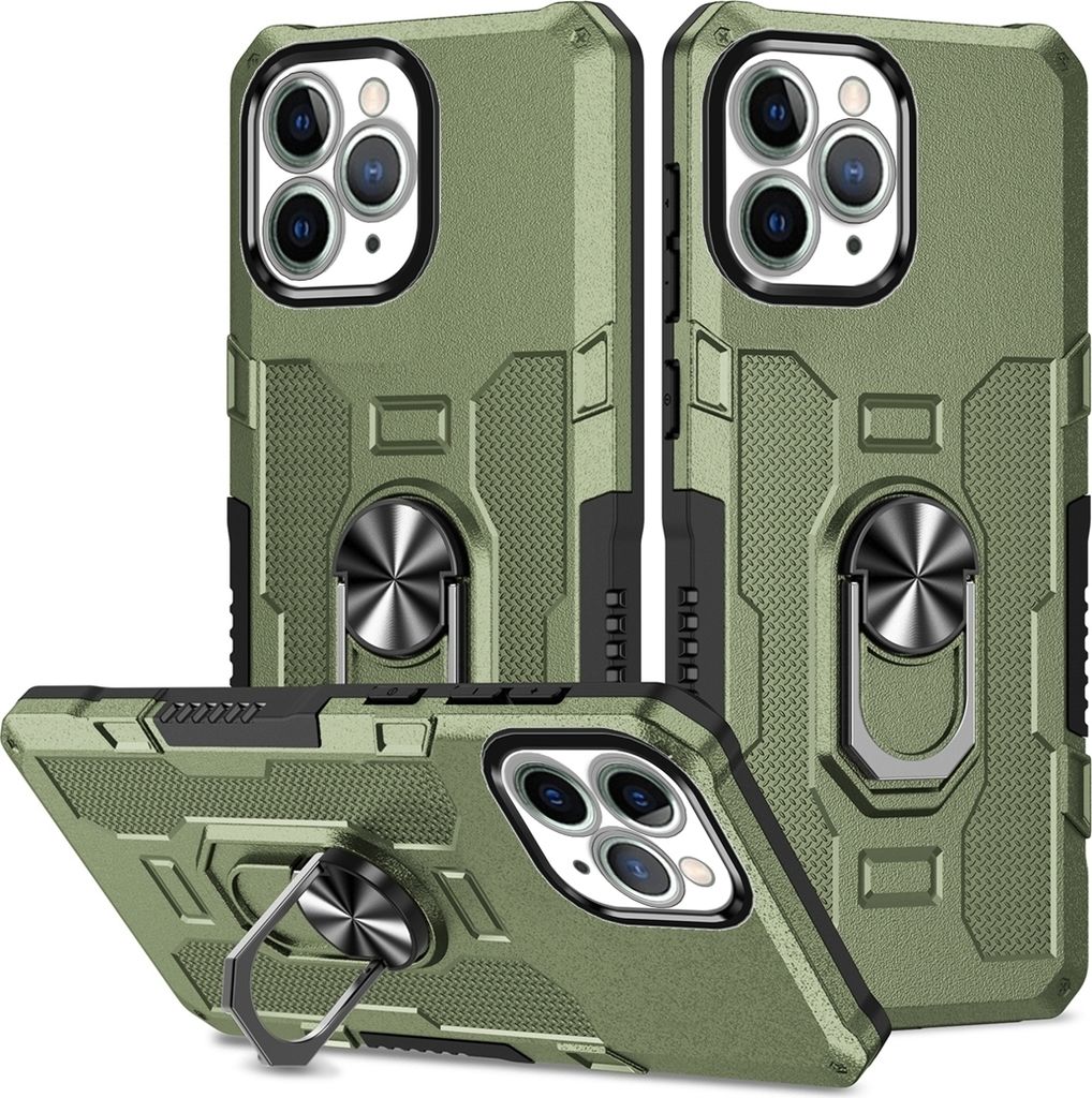 iPhone 11 Pro Max Hülle, Dual Layer Robuste Rüstung Ringhalter Ständer Schutzhülle für iPhone 11 Pro Max Grün