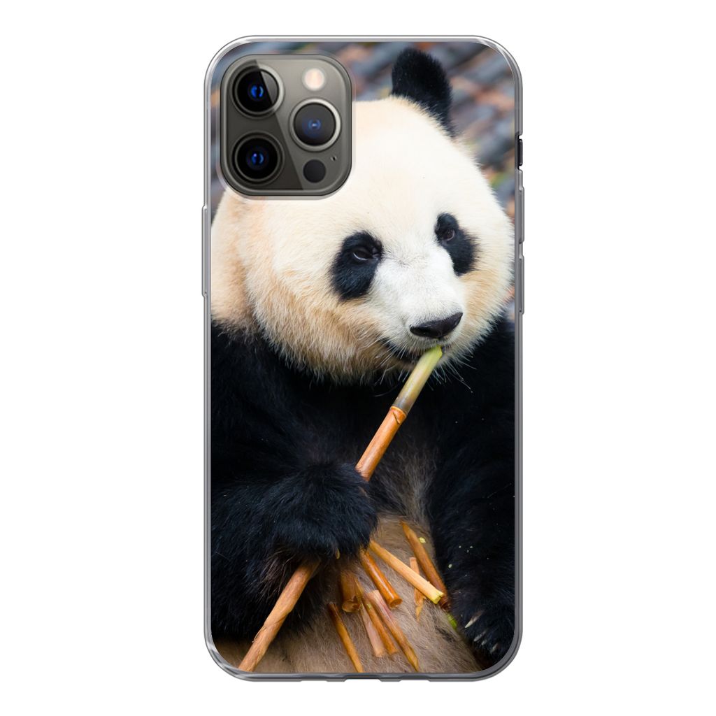 MuchoWow Handyhülle Schutzhülle Hülle für iPhone 12 Pro Großer Panda - Bambus - Blätter Silikon Softcase Handy Hülle - Abdeckung