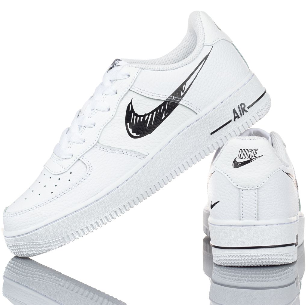 Nike Air Force 1 One Low All Black GS Sneaker schwarz weiss, Farbe:weiß, Schuhgröße:EUR 38