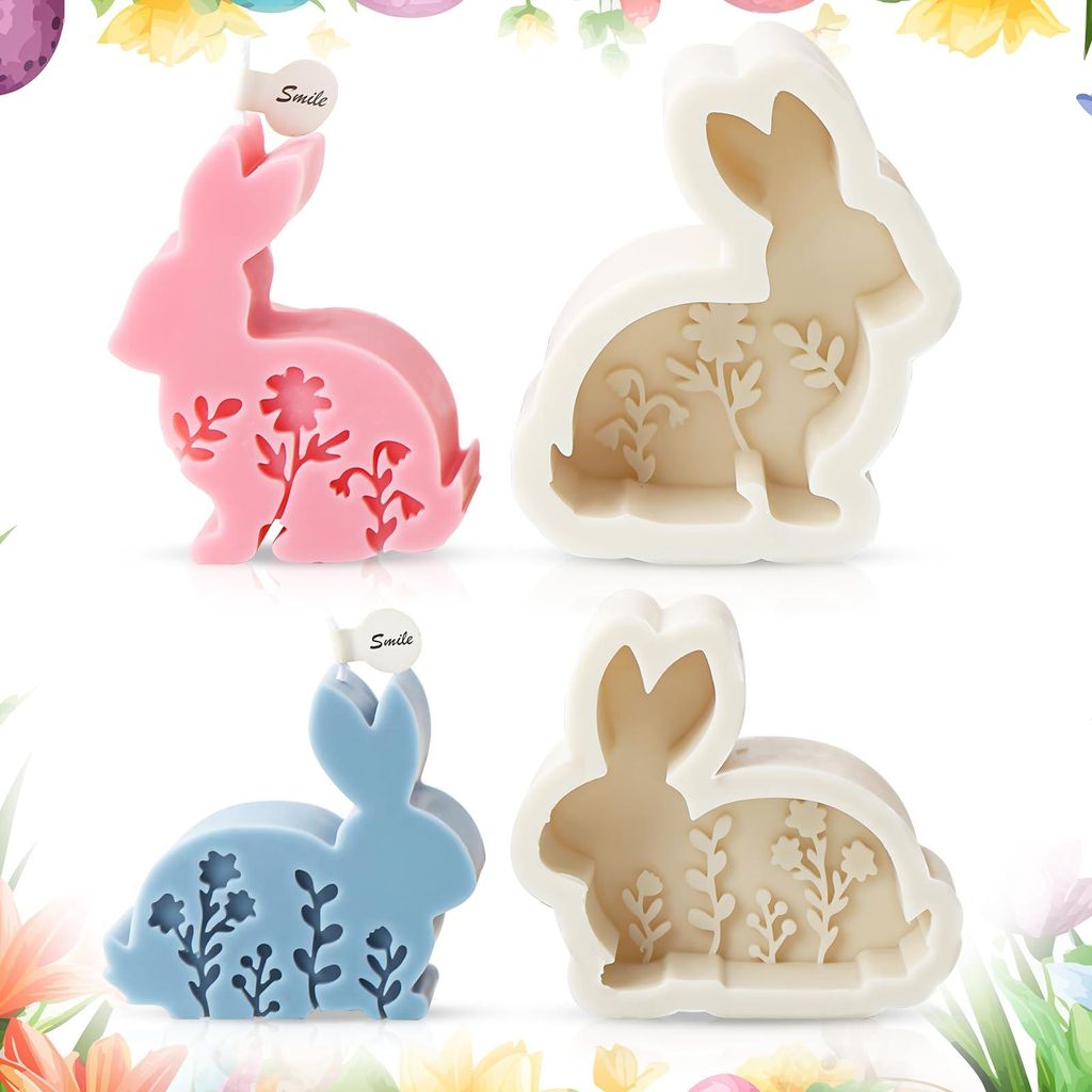 2 Silikonformen in Form eines Osterhasen, niedliche Hasenformen für Kerzen, handgemachte Seife und Dekorationsartikel.