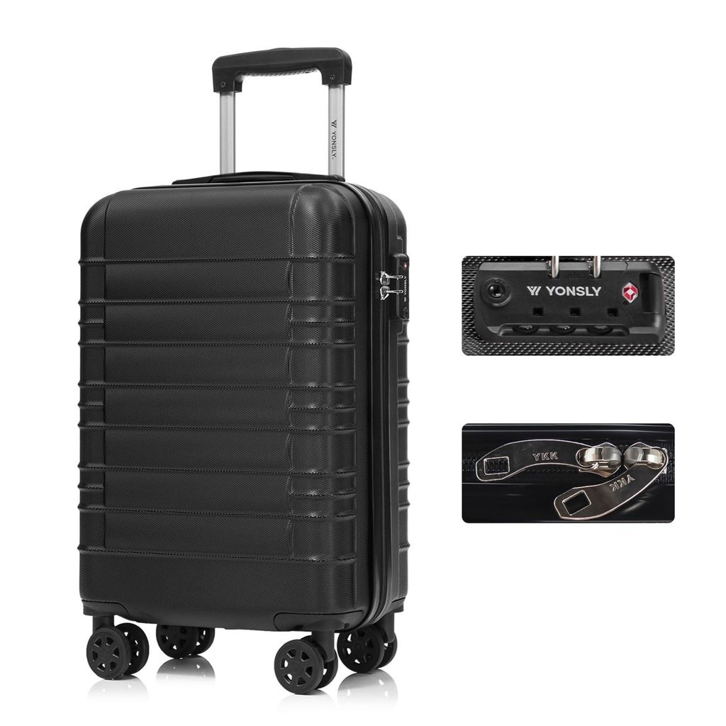yonsly Premium Reisekoffer TSA-Schloss,YKK-Reißverschluss Hartschalen-Koffer Trolley Kabinenkoffer Rollkoffer Suitcase Handgepäck (Schwarz, M)