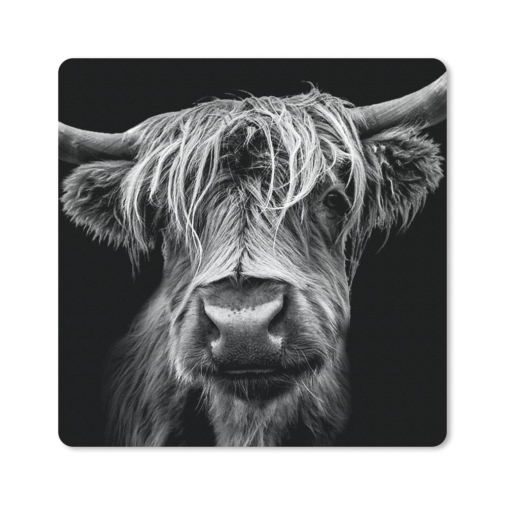 MuchoWow Mauspad Mousepad Schottischer Highlander - Hörner - Schwarz - Weiß - Kuh - Wild - Tiere 30x30 cm - Mousepads - Maus Mat - Pad - Mausun...