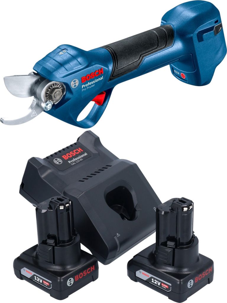 Bosch Pro Pruner Professional Akku Astschere 12 V + 2x Akku 6,0 Ah + Ladegerät