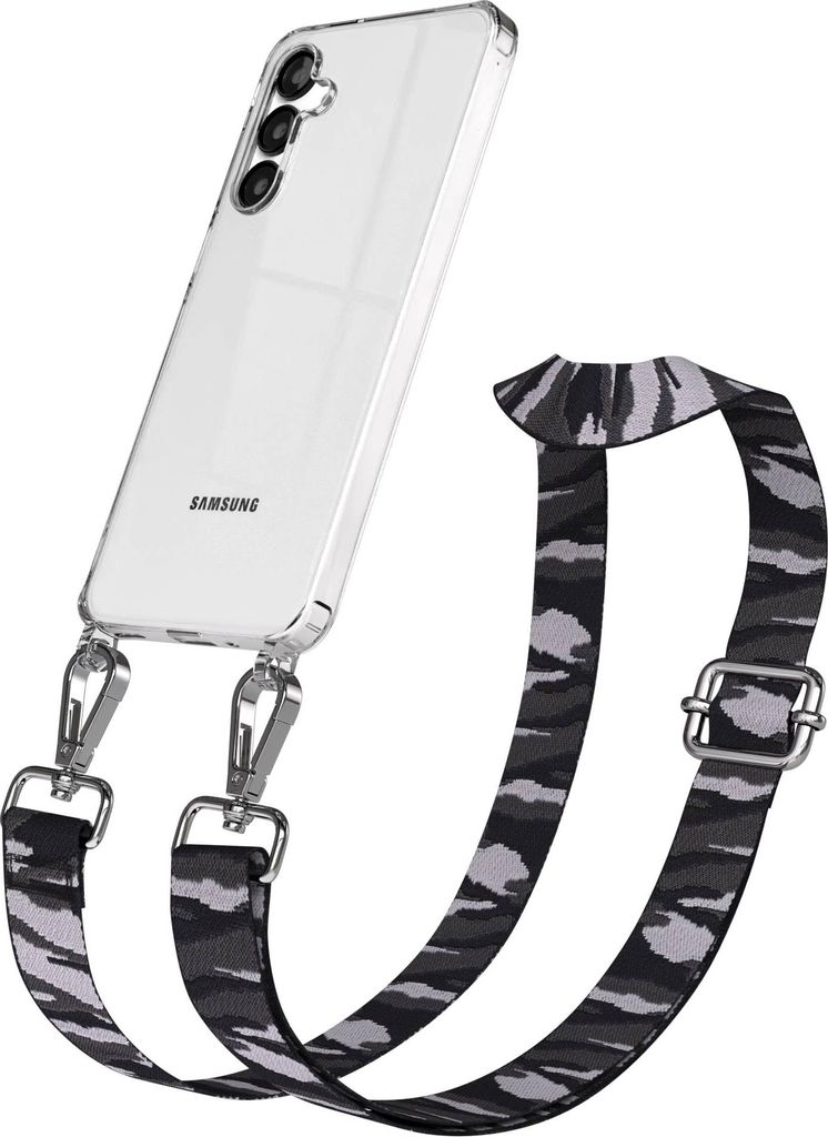 EAZY CASE Handykette - Verstellbarer Trageriemen kompatibel mit Samsung Galaxy A16, Handykordel mit transparenter Silikon-Hülle, Karabiner Silber,...