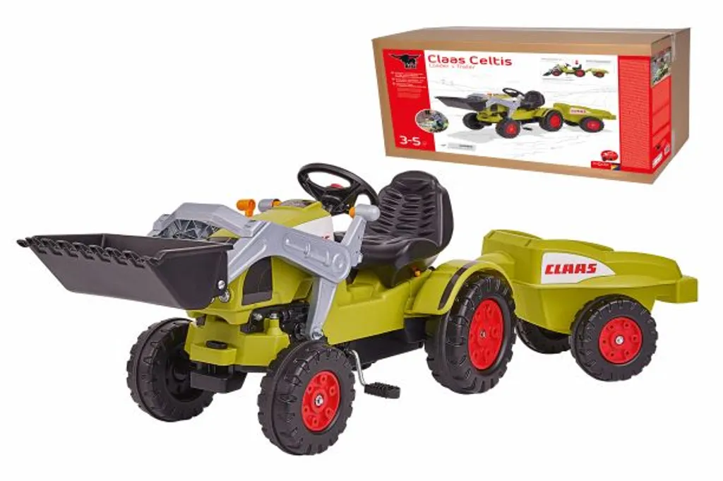 BIG Claas Celtis Loader : Tracteur à pédales vert avec remorque pour enfant