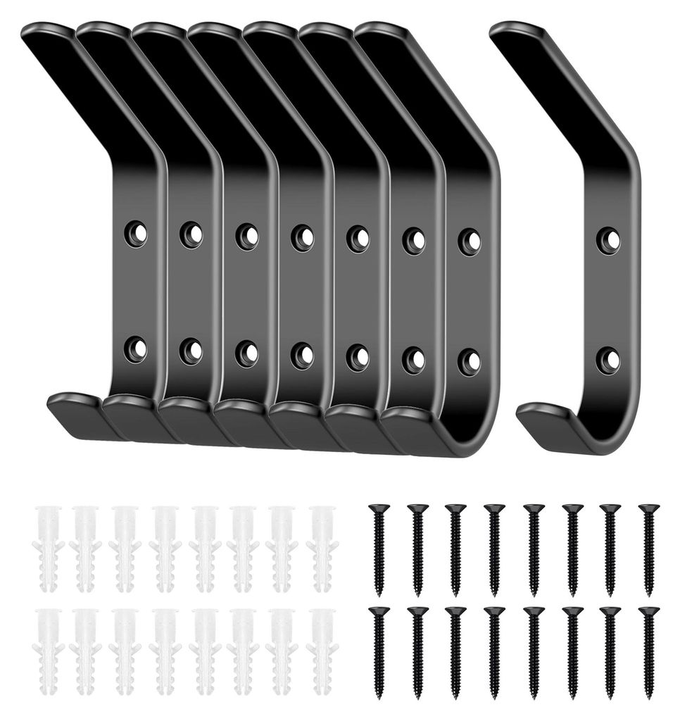 8-teiliges Garderobenständer-Set, Garderobenständer, Hakenleiste, Kleiderschrank, Kleiderhaken, Wandmontage, schwarz, für Schlafzimmer, Badezimm...