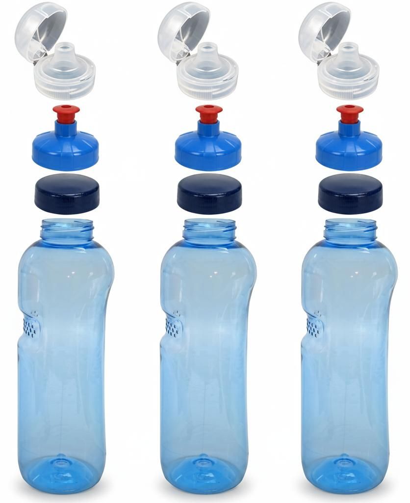 3x 1,0L Kavodrink Wasserflasche Trinkflasche + 3x FlipTop + Produktbild  KI-generiertes Bild