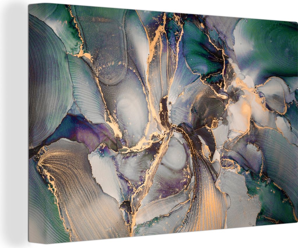 OneMillionCanvasses - Leinwandbilder - 140x90 cm, Gold - Blau - Marmor, Wandbilder Kunstdruck Wanddekoration - Foto auf Leinwand - Gemälde auf H...