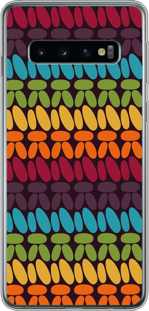 MuchoWow Handyhülle Schutzhülle Hülle für Telefoonhoesje Samsung Galaxy S10 Häkelmuster - Retro - Regenbogen Silikon Softcase Handy Hülle -...