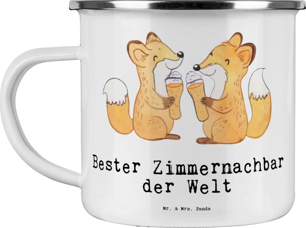 Mr. & Mrs. Panda Reisebecher Fuchs Bester Zimmernachbar der Welt - Weiß - Geschenk, Wohnheim, becher emaille, Kaffeepott, Studentenwohnheim, Pott,...